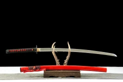Alternative view of Crimson Eclipse - Håndlaget Katana av 65Mn Spring Steel