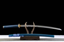 Alternative view of Deep Sea Gold - Håndlaget Katana av Leirherdet Damaskusstål