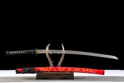Alternative view of Flame Gold - Håndlaget Katana av T10 verktøystål